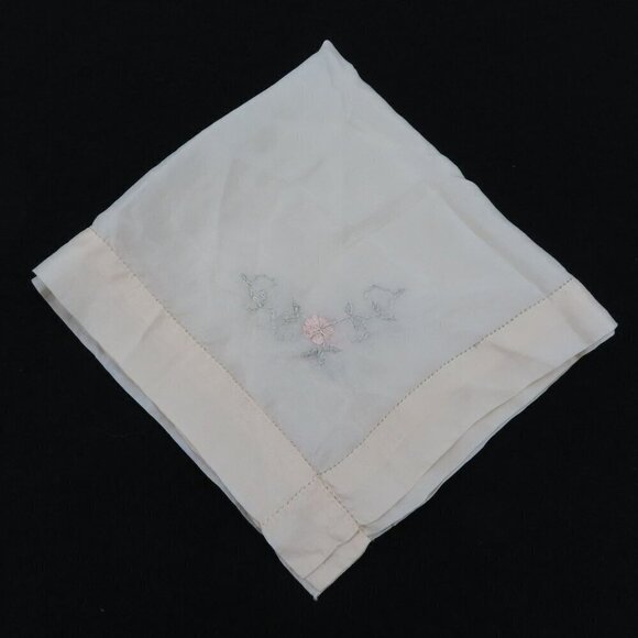 Vintage Silk Blend Embroidered Pastel Flowers Floral Handkerchief Hankie Chic - Picture 1 of 6